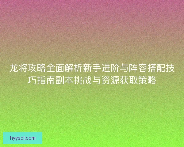 龙将攻略全面解析新手进阶与阵容搭配技巧指南副本挑战与资源获取策略
